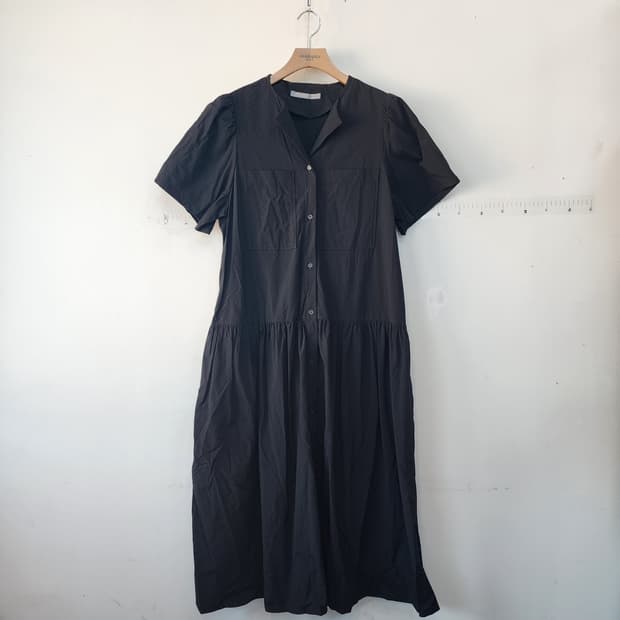 지컷 블랙 반팔 롱 원피스 셔츠형