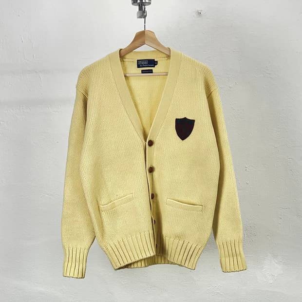 폴로 랄프로렌 90s 옐로우 체스넛 버튼 쉐이커 울 니트 가디건