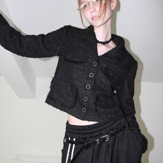 아가모스 ROUGH TWEED JACKET (BLACK)
