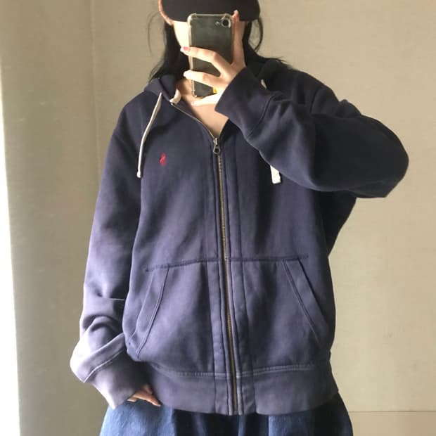 폴로 네이비 후드집업