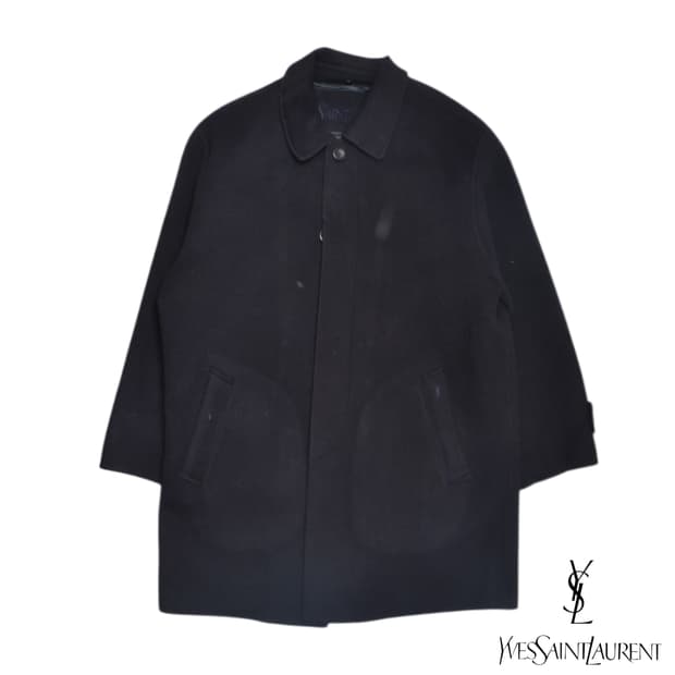 입생로랑 미니멀 로고 캐시미어 혼방 울 코트 100