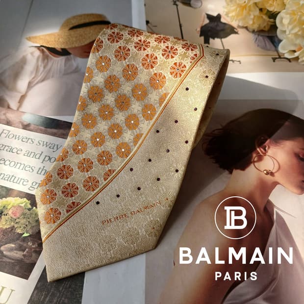 피에르 발망 실크 베이지 패턴 넥타이 9.1cm A+등급 A19829