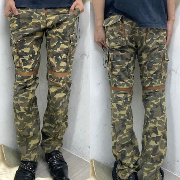 Camo Pattern Brown Leather Detail Cargo