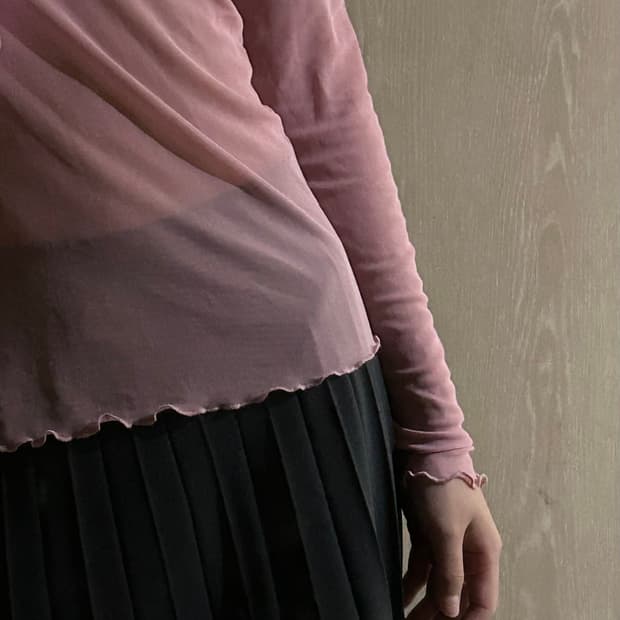 핑크 매쉬 롱슬리브 래이어드