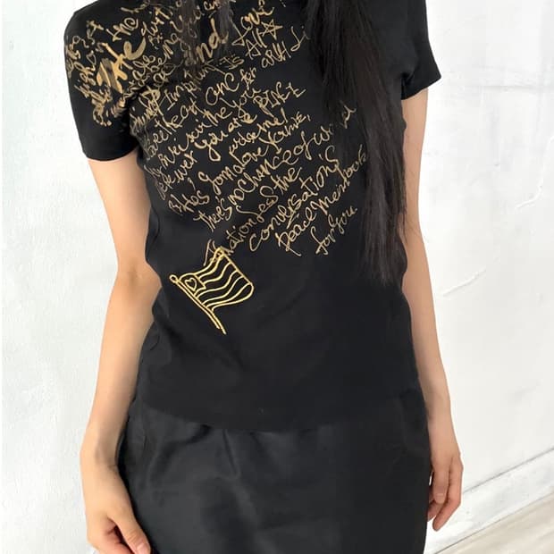 Gold Lettering Black half top