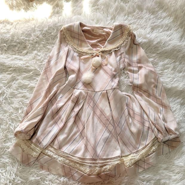 리즈리사 핑크 체크 세일러 원피스