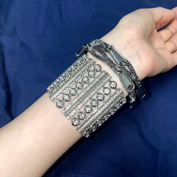 실버 큐빅 와이드 체인 팔찌/펑크 갸루 y2k 빈티지 