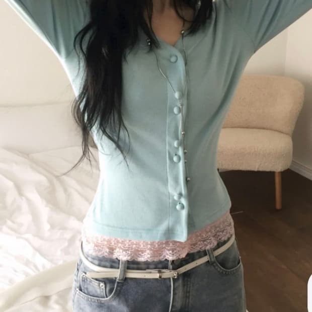 모디무드 꼬임 민트 가디건