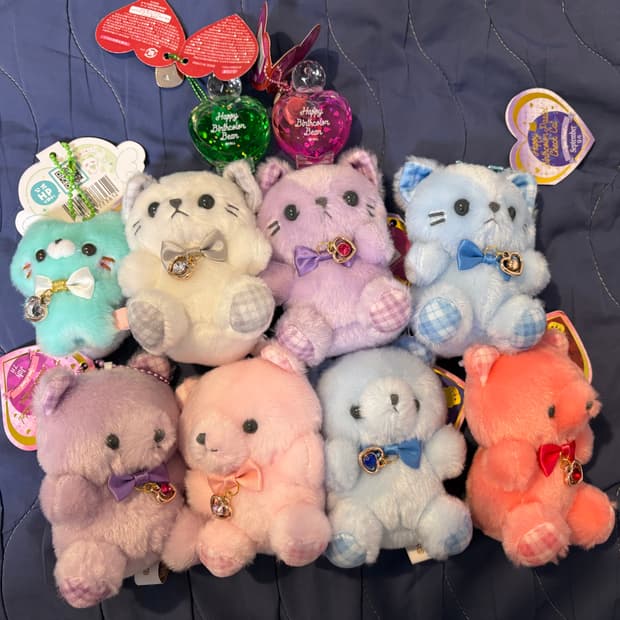 세트) 일본 곰 고양이 생일 탄생석 버스데이 인형 키링 리락쿠마 키티 산