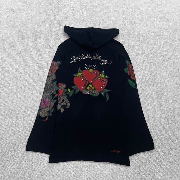 에드하디 Ed hardy 트리플 하트 스터드 후드 니트