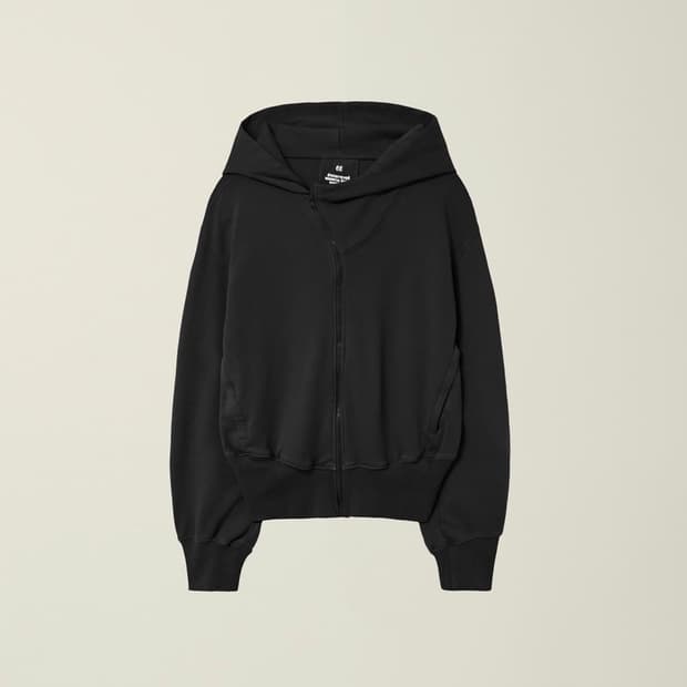 MENS CURVED HOODED COTTON ZIP JACKET