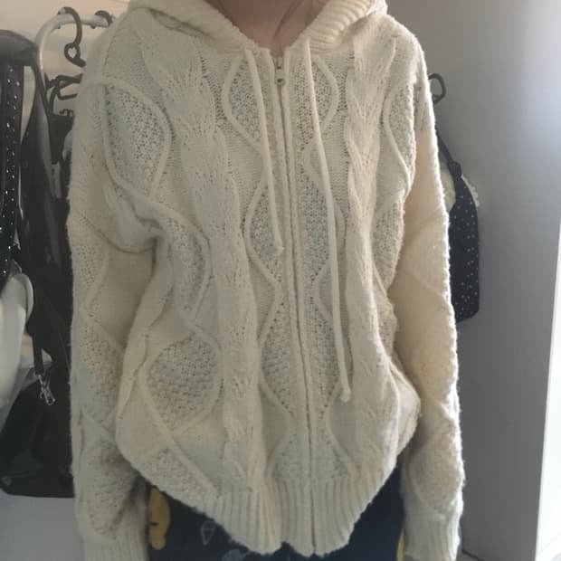 모리걸 빈티지 니트 후드집업