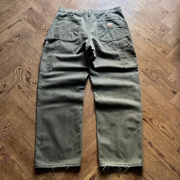 [36]칼하트 USA 빈티지 워싱 모스그린 싱글니 워크 팬츠 M10