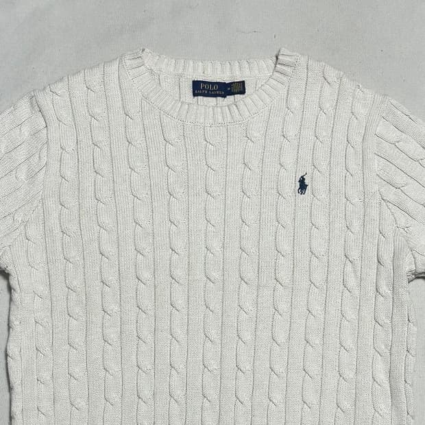 M 폴로랄프로렌 화이트 케이블 반팔 니트