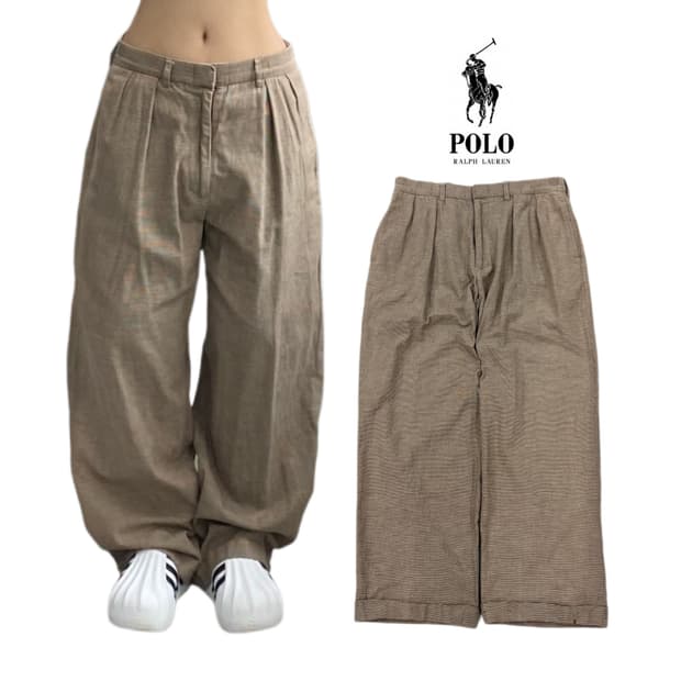 폴로 핀턱 와이드 코튼 치노팬츠