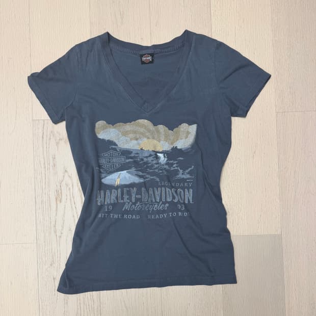 할리데이비슨 여성용 V넥 반팔 티셔츠