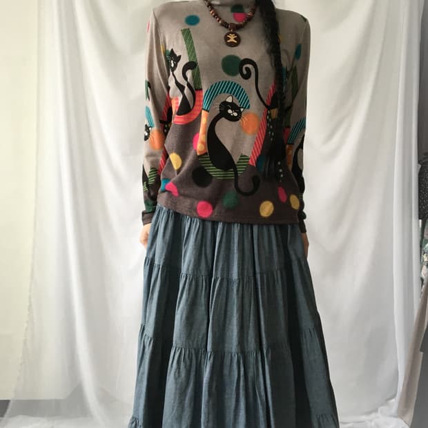 Cat printing high neck knit sleeve