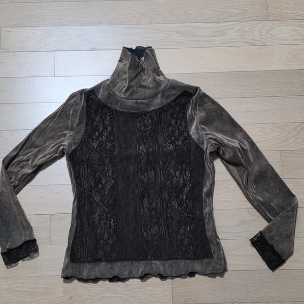빈티지 브라운 레이스 긴팔 티셔츠