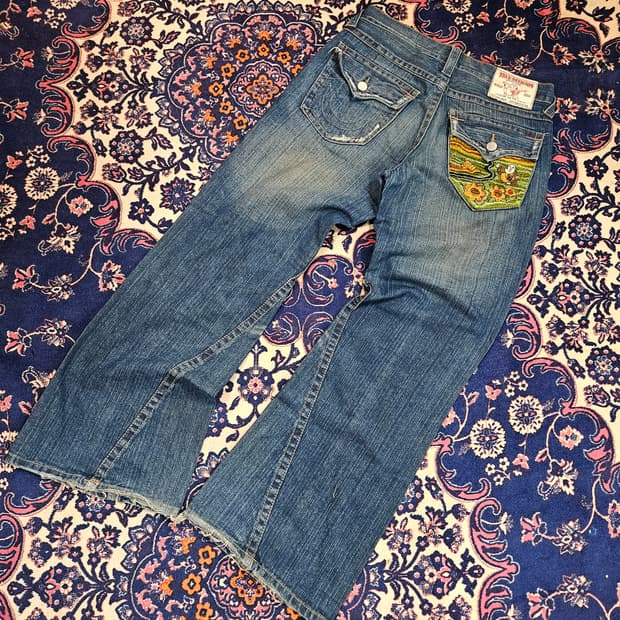 트루릴리전 00's 조이 니들 워크 부츠컷 팬츠 34 size