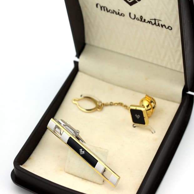 마리오 발렌티노 A등급 5cm 명품 남자 넥타이핀 뱃지 핀 세트