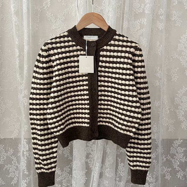 F) 새상품 라인 Line 스트라이프 가디건 브라운