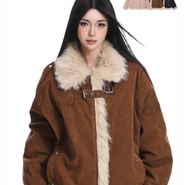 아사키프레자키 퍼 무스탕 자켓 브라운