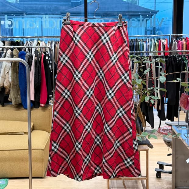 버버리 레드 노바체크 롱스커트 