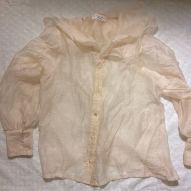 peach sheer ruffle blouse