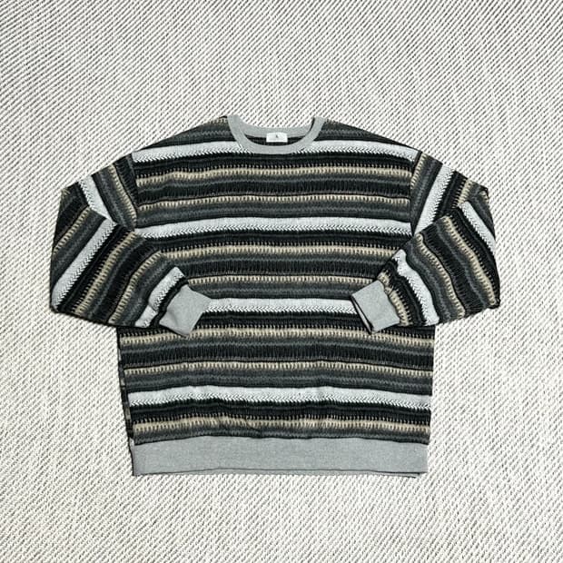 [XL] VTG 울 배색 스트라이프 니트 맨투맨