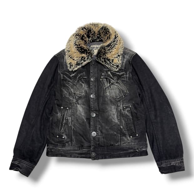 Buckaroo 버커루 퍼카라 누빔 흑청 데님자켓