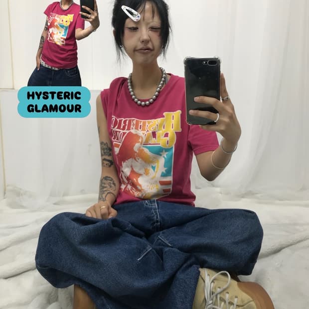 < Hysteric Glamour His girl Pink T-shirt