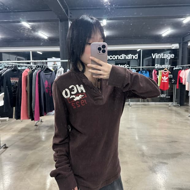홀리스터 브라운 헨리넥 긴팔 티셔츠