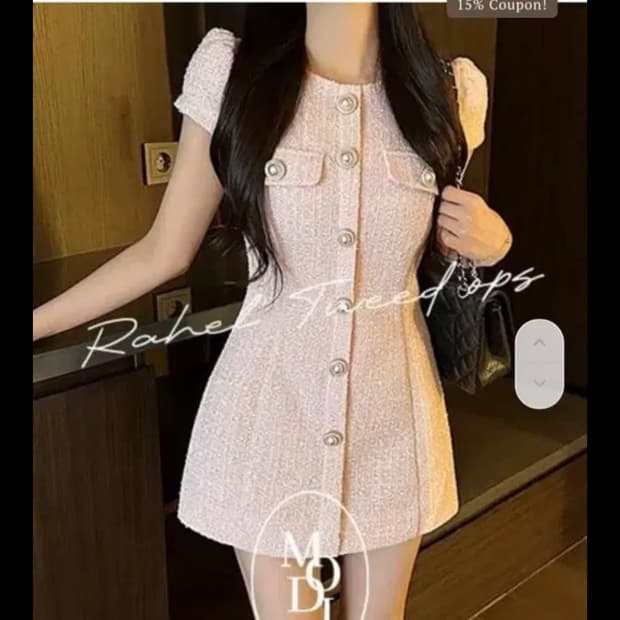 모디핏 트위드 핑크 원피스 xs