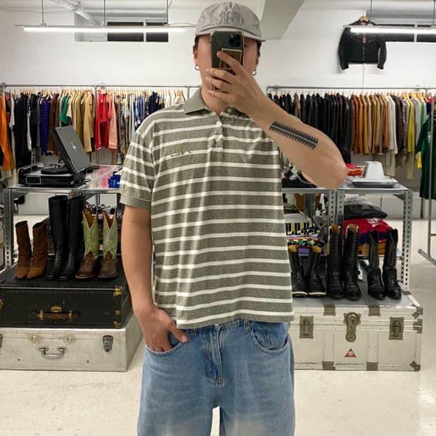 쿠레쥬 옴므 보더 스트라이프 카라티
