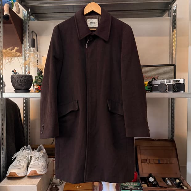 타케오 키쿠치 일본 디자이너 퍼플 버건디 앙고라 캐시미어 혼방 코트