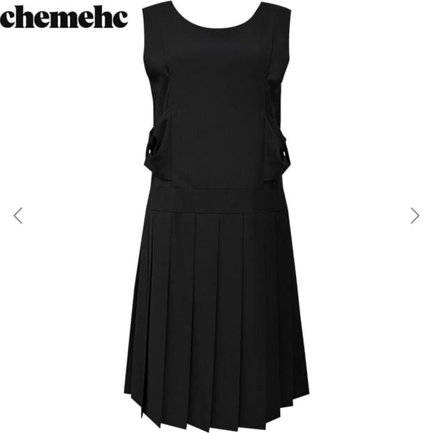 구해요) 체메씨 보우 슬리브리스 플리츠 원피스 블랙