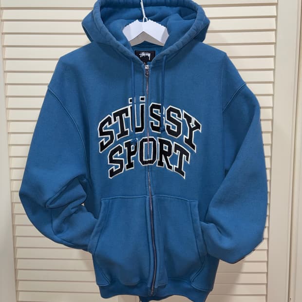 스투시 스포츠 후드 집업 워시드 블루