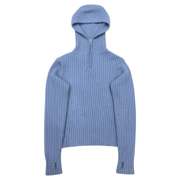 문선 바라클라바 니트 탑 후드 블루 M