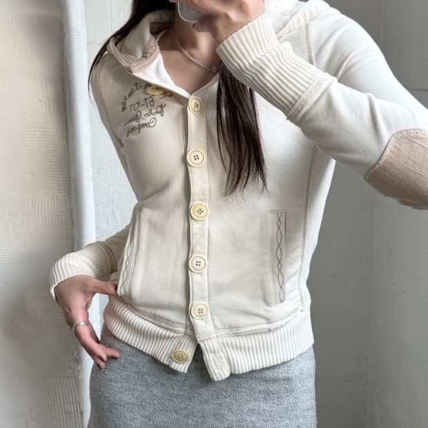 Polo Jeans 폴로 진스 아이보리 후드 버튼 가디건