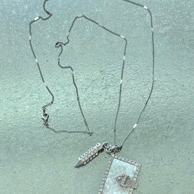 자개 노트 연필 실버 목걸이