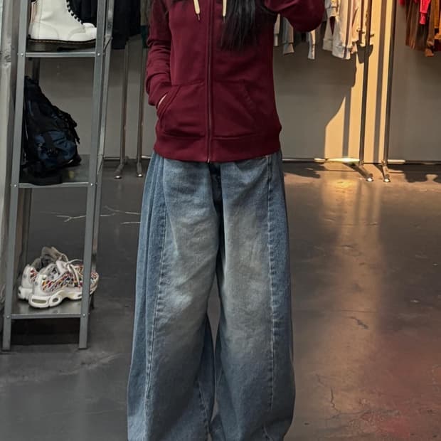 아베크롬비 버건디 후드집업 A3176