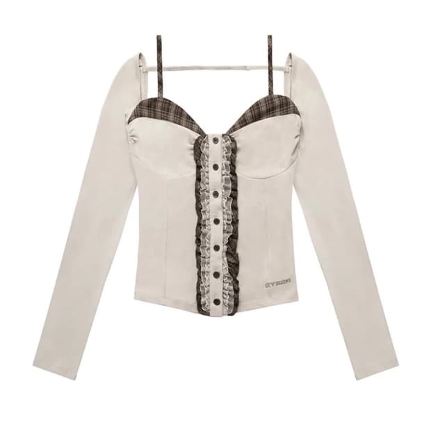 eyeer 체크 패턴 레이어드 롱슬리브