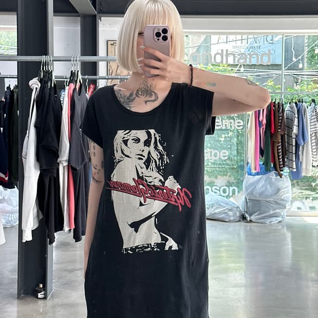 히스테릭 글래머 히스걸 그래픽 반팔 롱 티셔츠