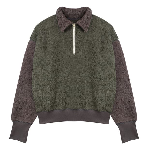 오어 코튼플리스 하프집업 카키