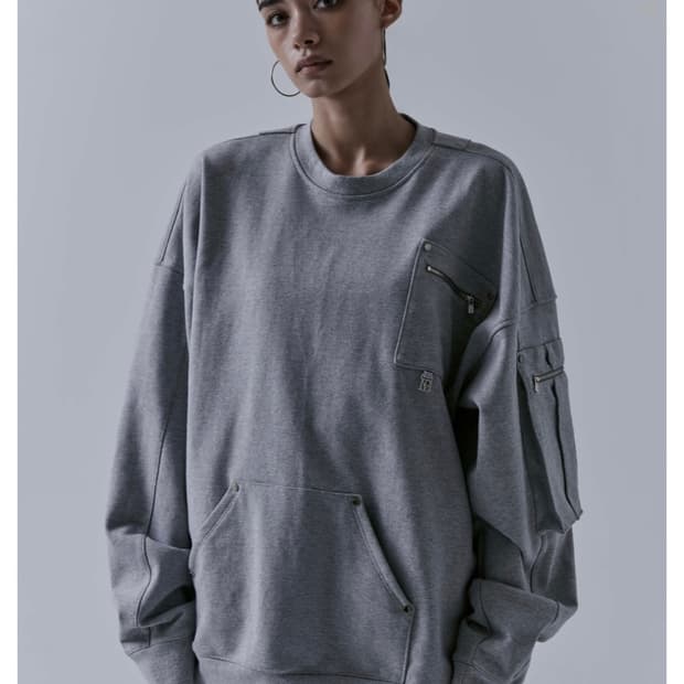 트리밍버드 멀티포켓 오버핏 스웻셔츠 맨투맨 그레이