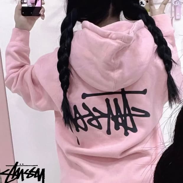 STUSSY 스투시 기본 베이직 연핑크 블랙 블핑 후드티