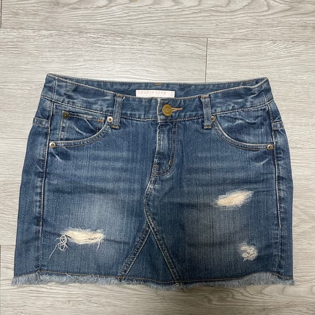 워싱 데미지 데님 스커트