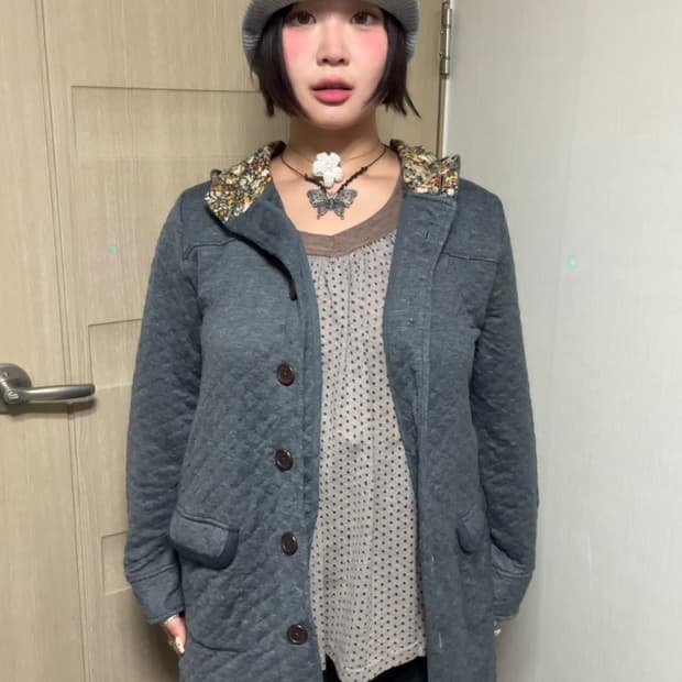 플라워 후드 누빔자켓
