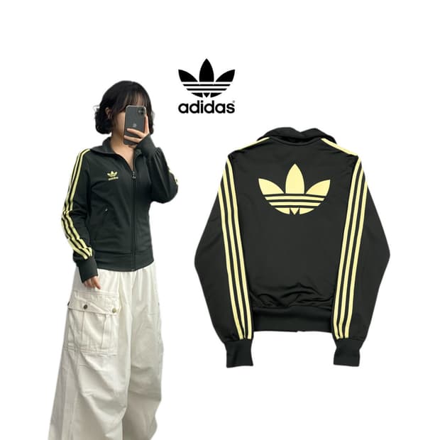 아디다스 빅로고 파이어버드 카키 옐로우 트랙탑 져지