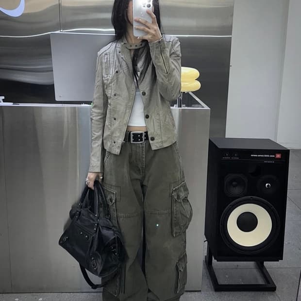 빈티지 워싱 베이지 레더 자켓